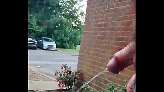 Chubby Gay Guy taking a risky piss outside